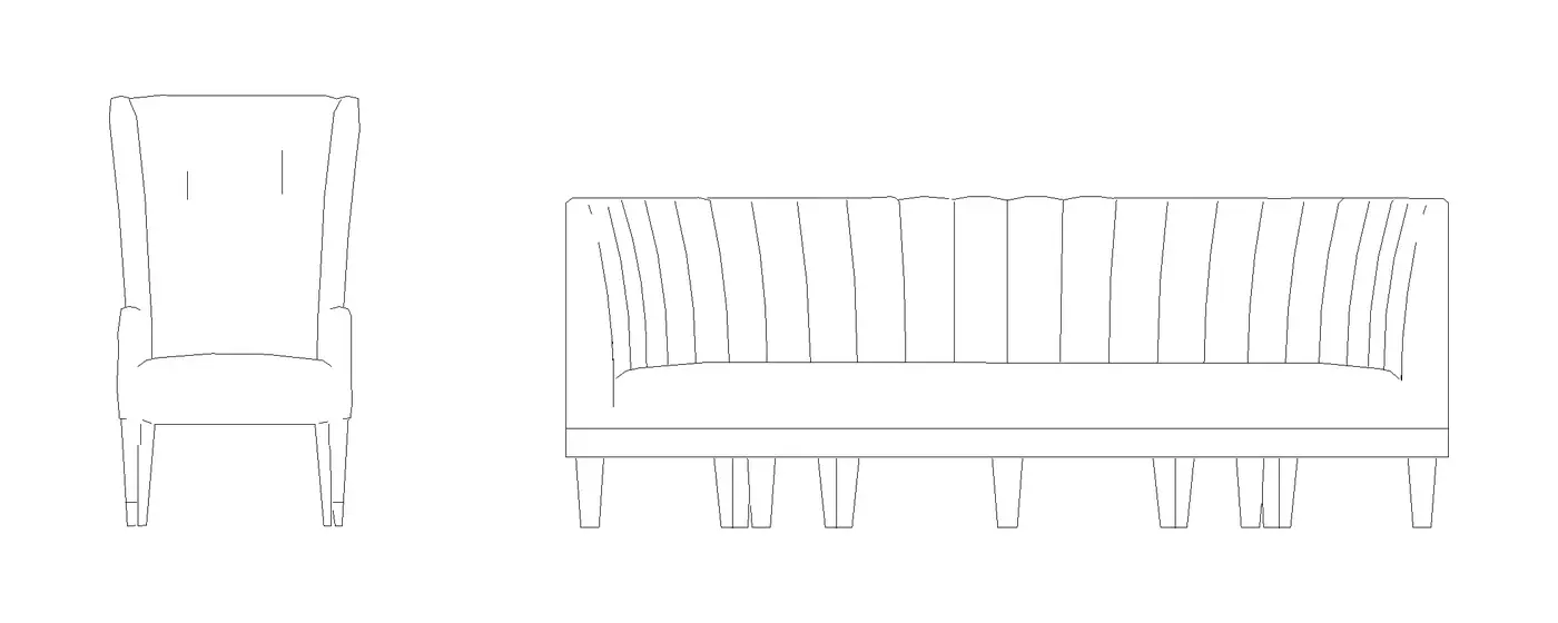 The same chair and booth in a Revit elevation, drawn as clean linework