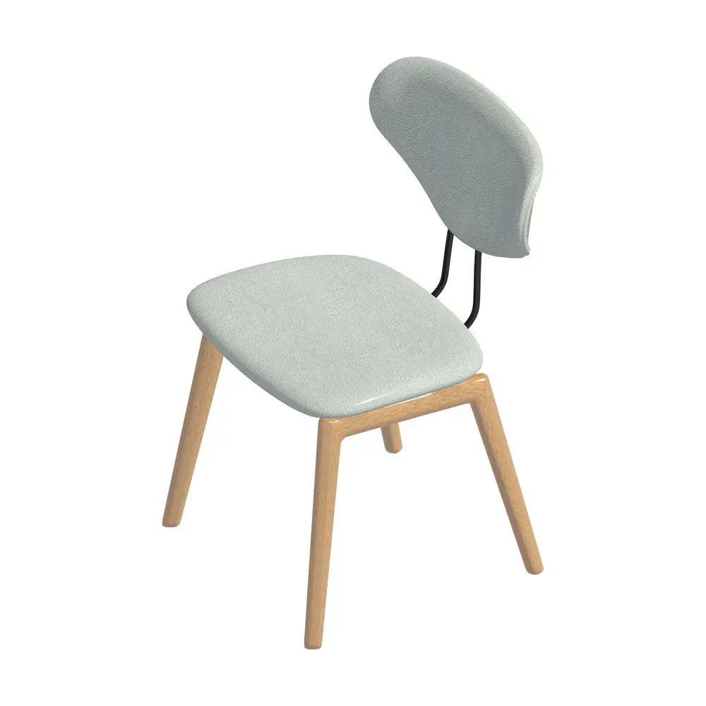A dining chair with a grey upholstered seat and an oak frame, imported into Revit
