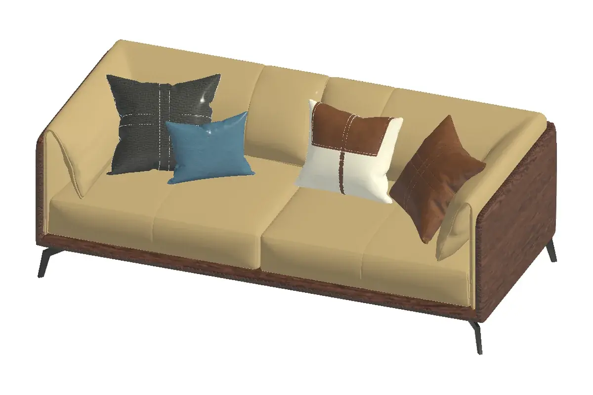 The same sofa with tan upholstery on its seat and back